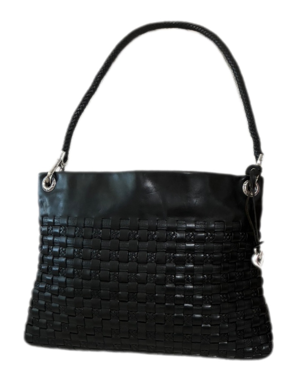 Brighton EUC Black Braided Leather Shoulder Bag with Detachable Strap